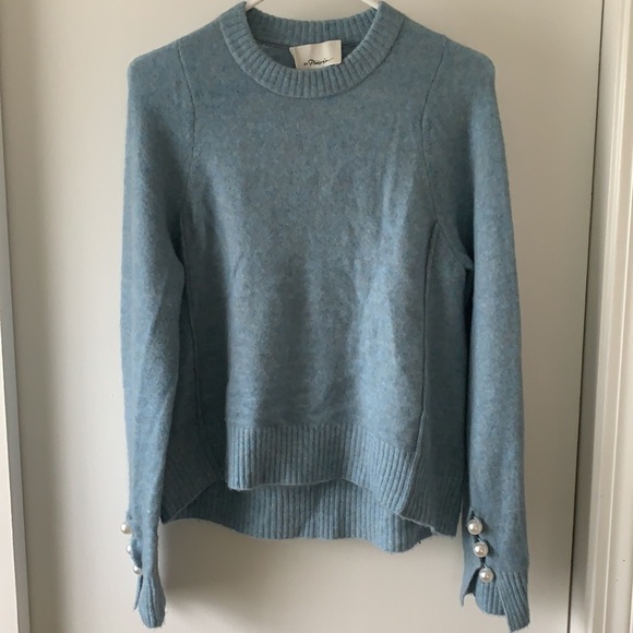 3.1 Phillip Lim Wool Blend Crewneck Pearl Cuffs Sweater S - Picture 4 of 8